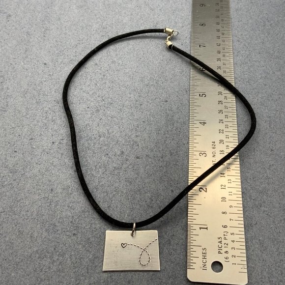 Flying Heart Pendant Necklace Silver Rectangle Black Sueded Cord - Picture 4 of 5